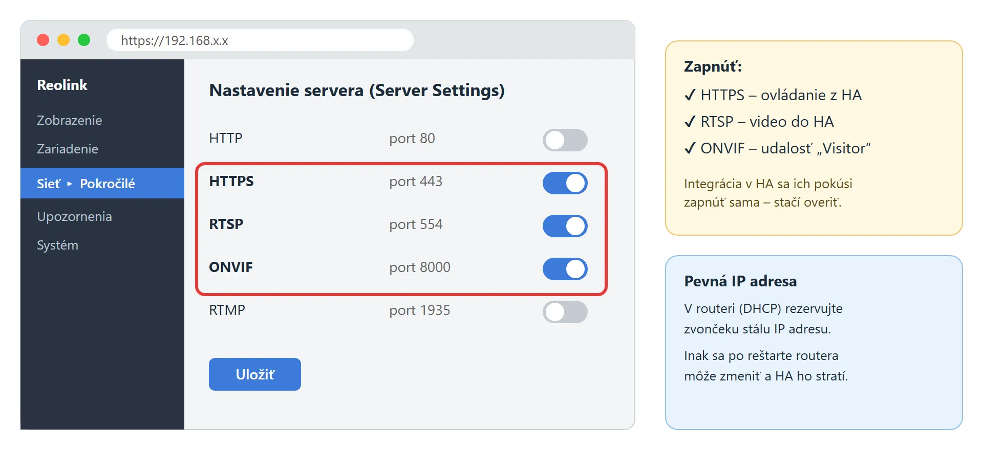 Reolink – nastavenie servera