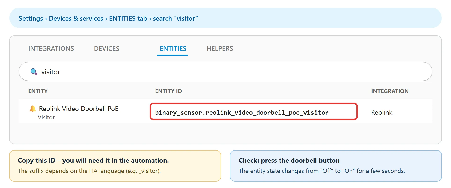 Home Assistant – Visitor entity