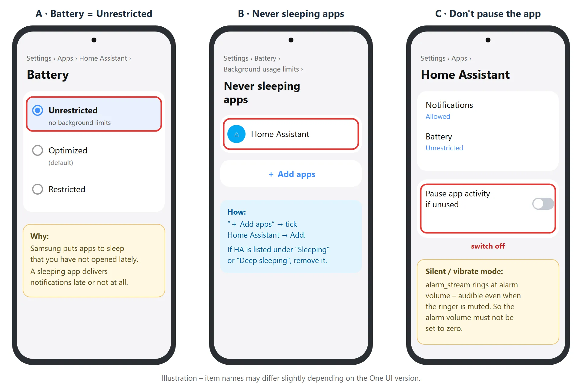 Samsung – battery settings for Home Assistant